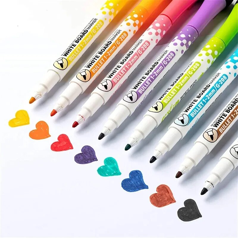 Correction Pen Fine - 8-kleuren whiteboardpennen, magnetische pen op waterbasis